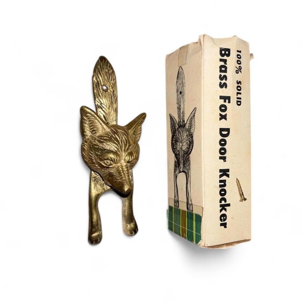 Brass Fox Door Knocker MCM Retro Wall Decor Art Wildlife Woodland Cottage w Box